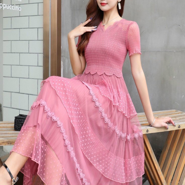 Đầm Dập Ly Tầng Phối Ren Cao Cấp - HN981